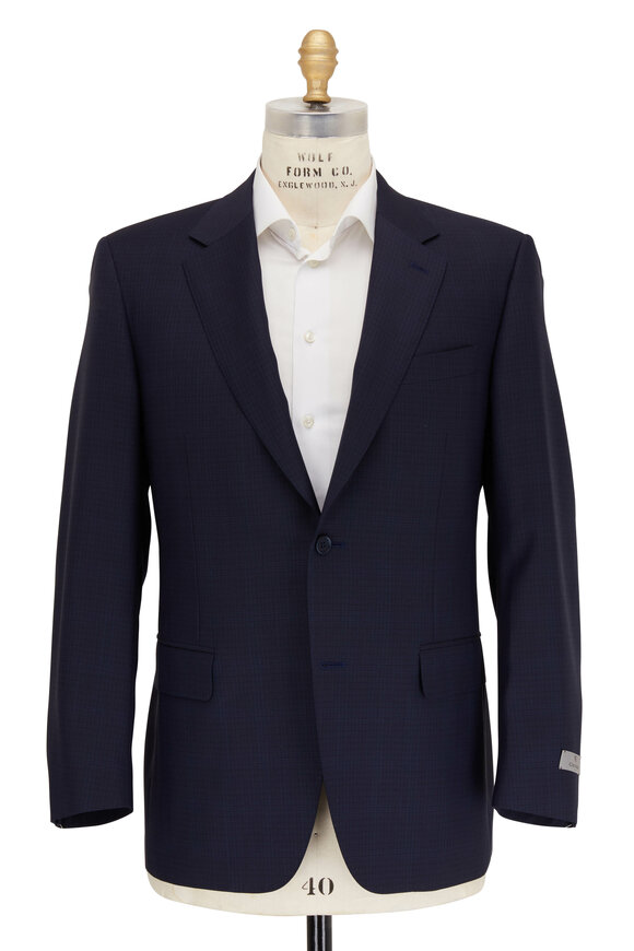 Canali - Navy Blue Tonal Windowpane Wool Suit