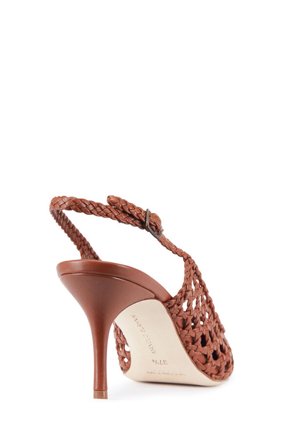 Manolo Blahnik - Cognac Nappa Leather Woven Pump Slingback, 70mm