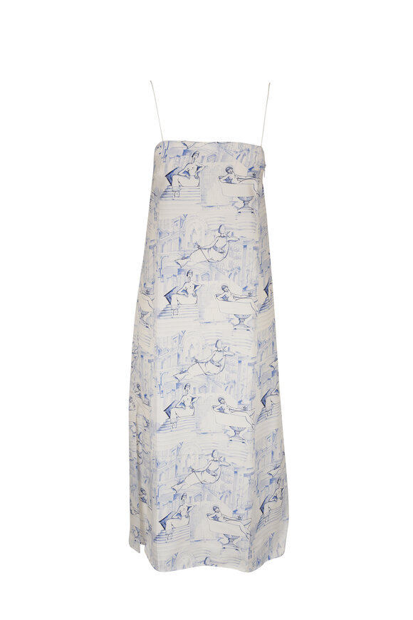 Khaite - Sicily Cream & Blue Satin Slip Dress 