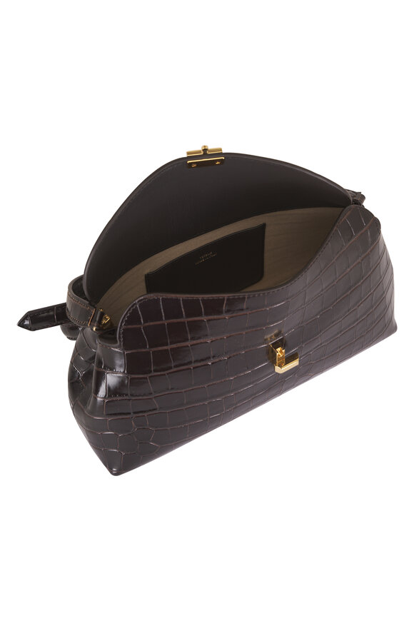 Totême T-Lock Dark Brown Embossed Leather Clutch - view 5
