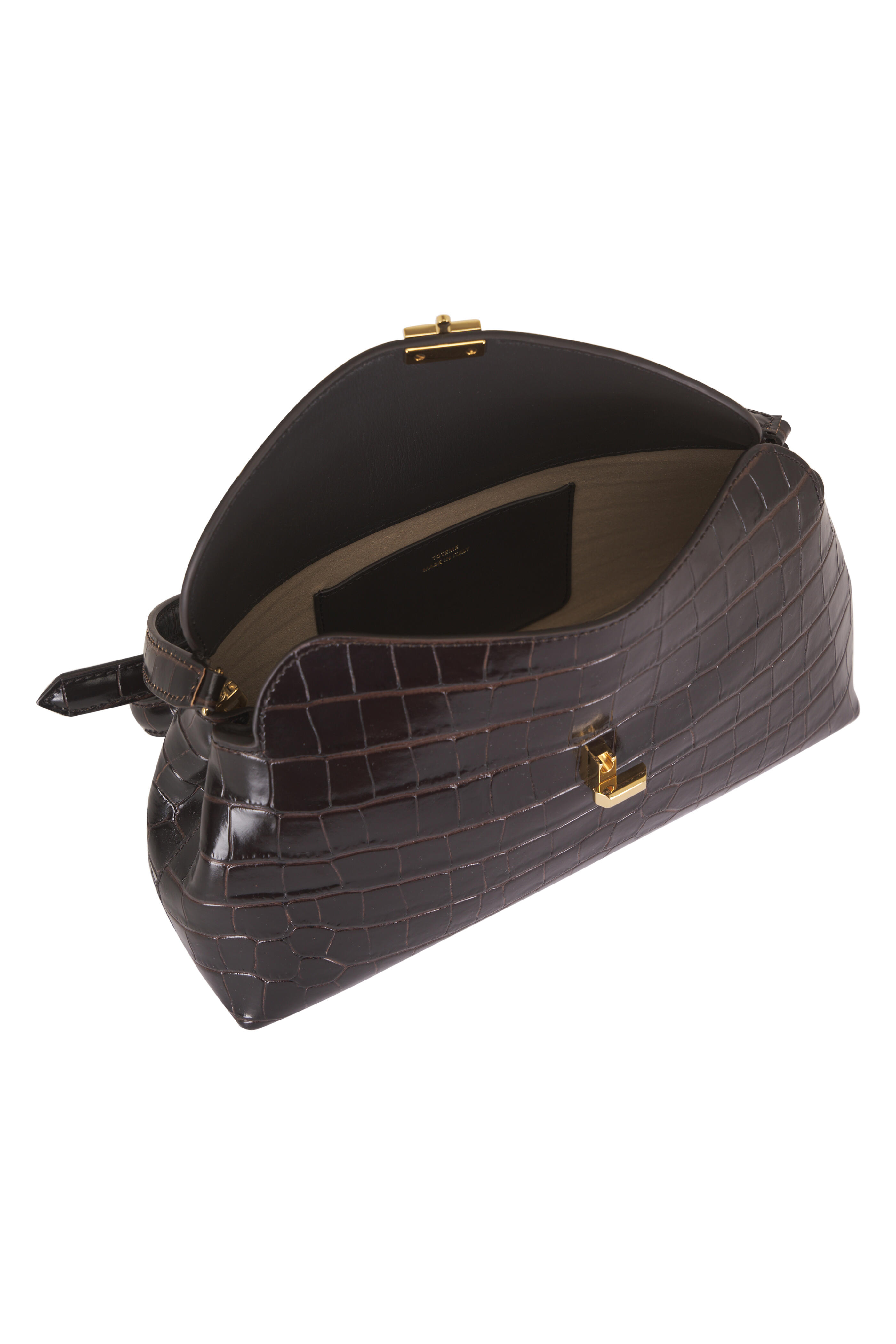 Totême - T-Lock Dark Brown Embossed Leather Clutch