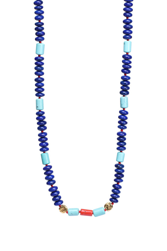 Darlene De Sedle Lapis Rondels & Turquoise Coral Necklace - view 1