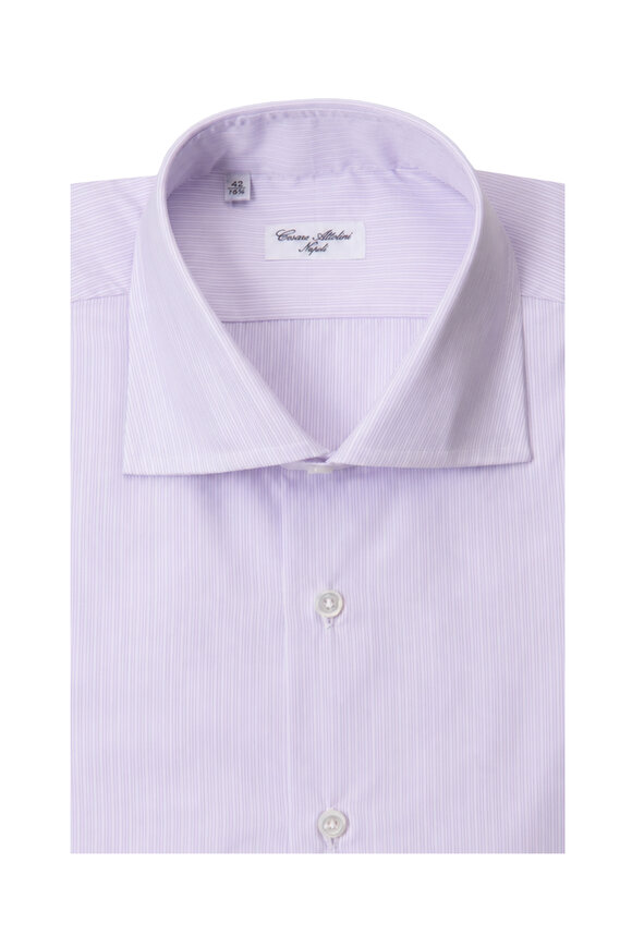 Cesare Attolini Purple Stripe Cotton Sport Shirt - view 1