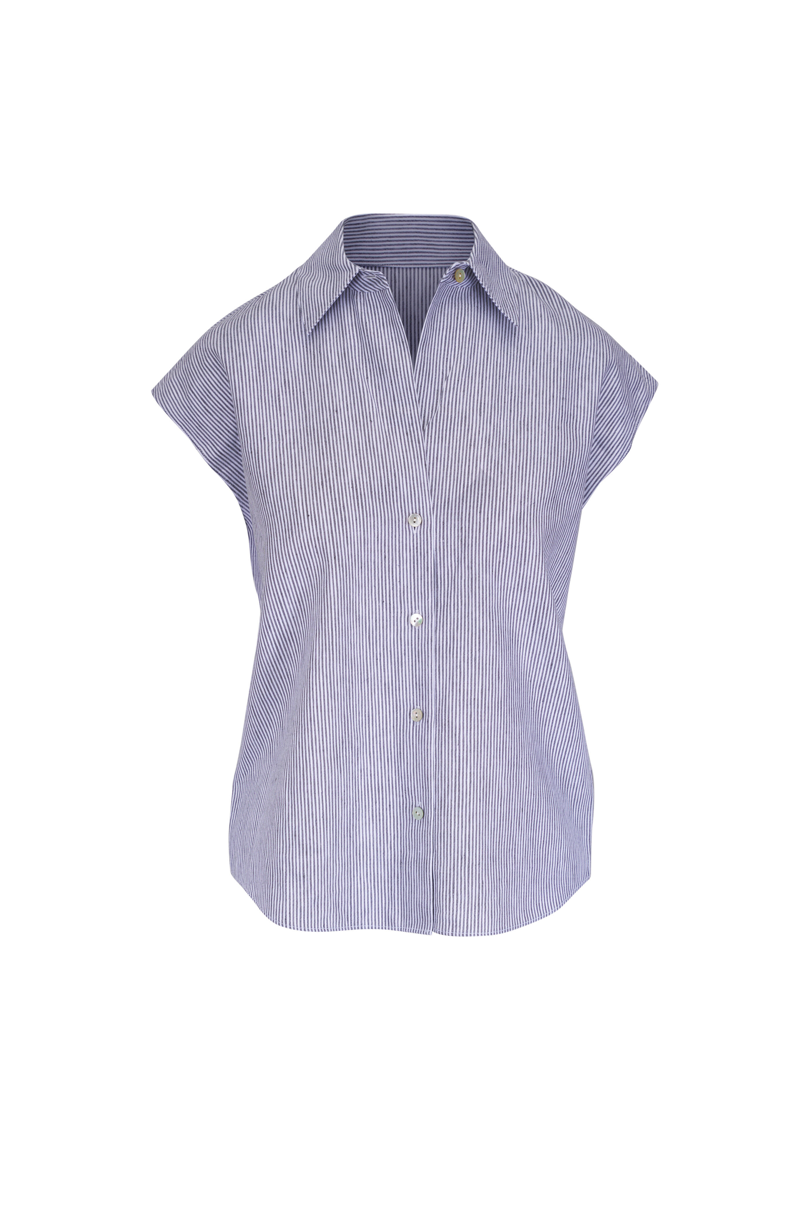 Vince - Iris Slate & White Ticking Stripe Blouse
