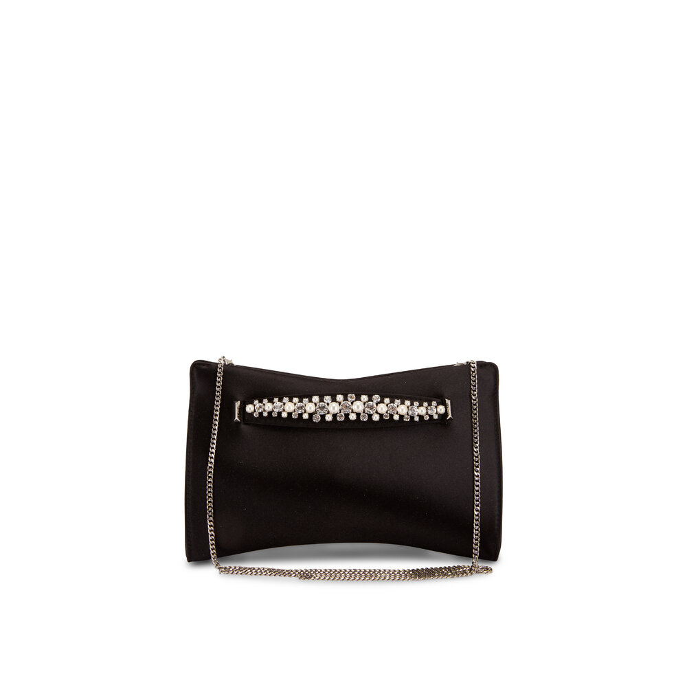 【関税&送料込】Jimmy Choo Black Leather Zendra Clutch Jimmy Choo - Venus Black Satin Clutch | Mitchell Stores