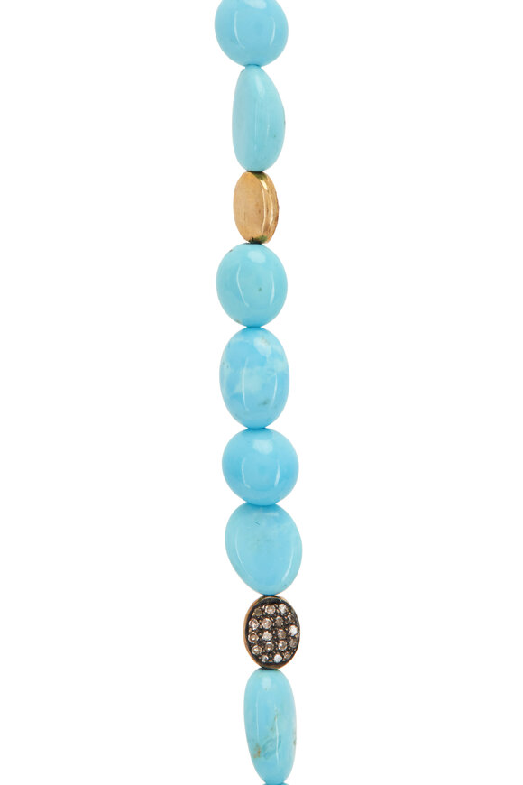 Tina Negri - Kingman Turquoise & Diamond Oval Bead Necklace