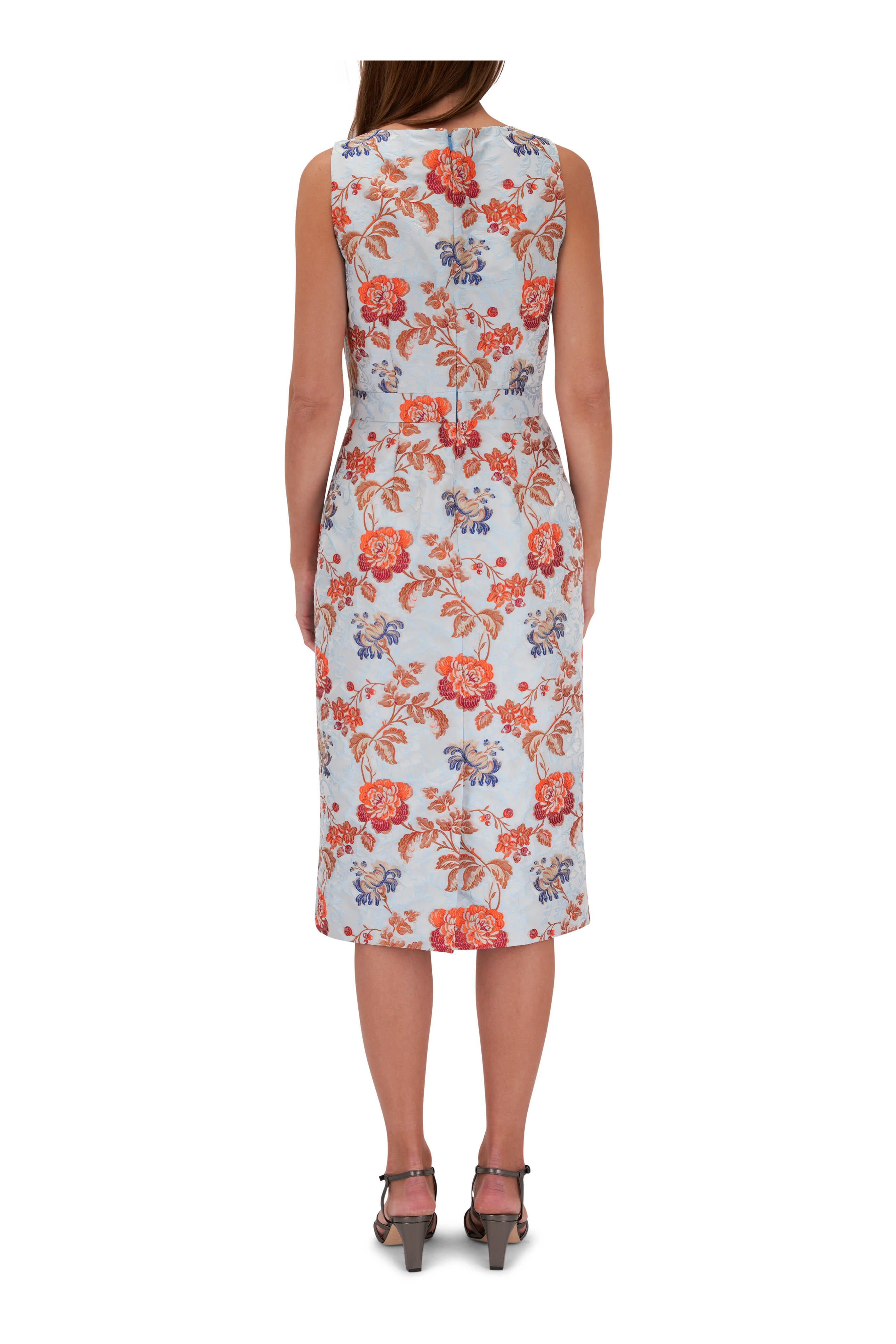 Etro - Blue & Orange Floral Jacquard Midi Dress | Mitchell
