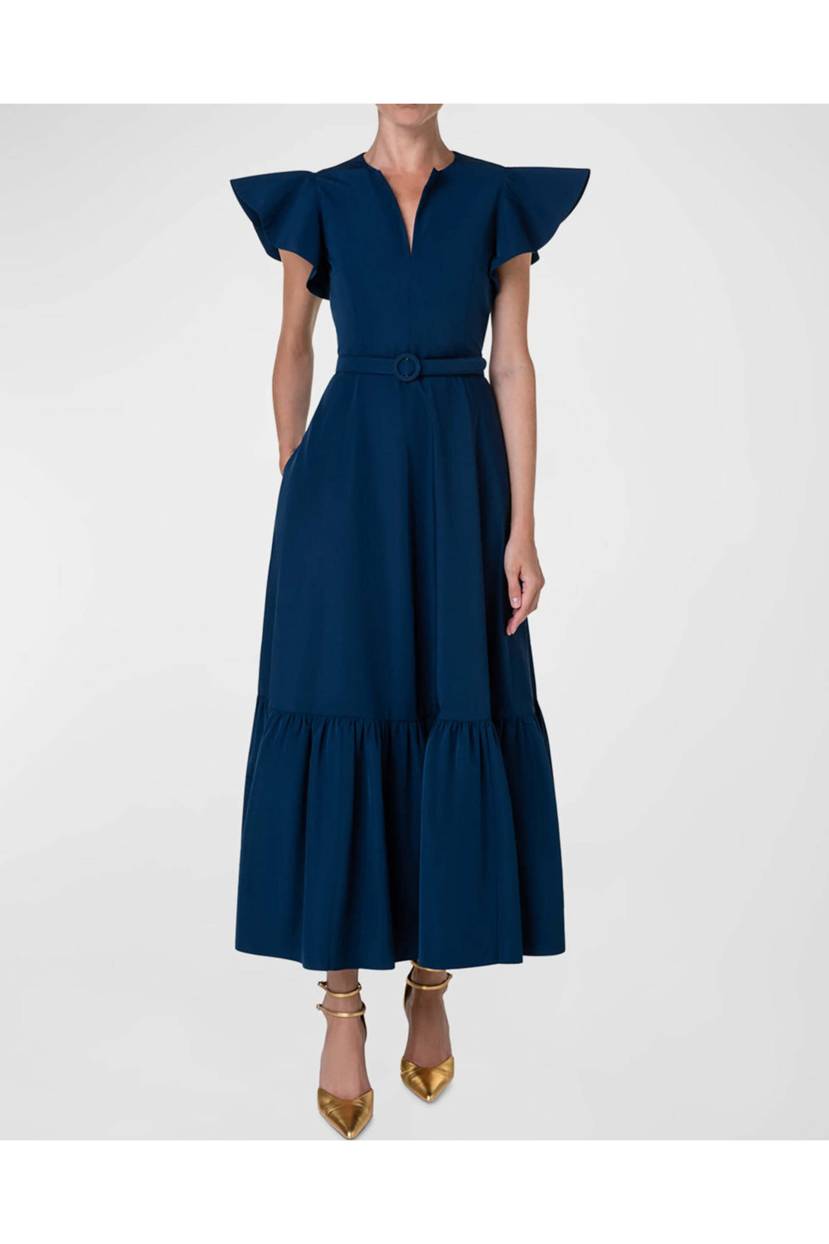 Akris Punto - Ink Taffeta V Neck Midi Dress