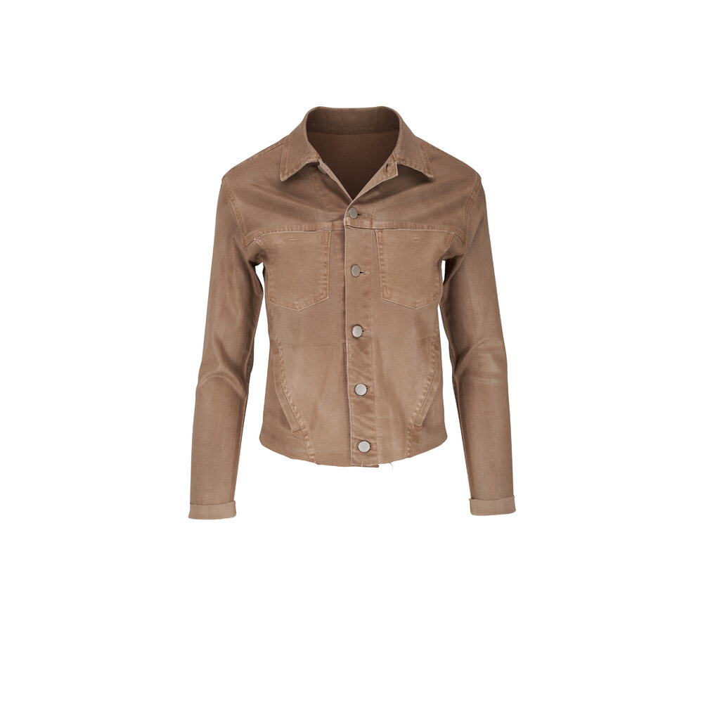 L'AGENCE Janelle Slim Fit Raw-Hem Button Denim Jacket Women's Size S buy Biscuit Tan