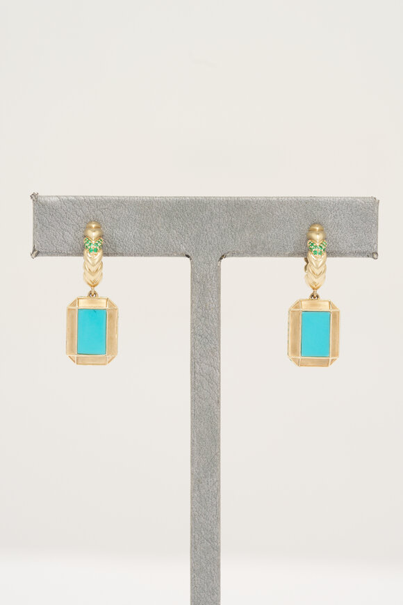 Campbell + Charlotte 14k Gold Turquoise & Emerald Spark Huggie
