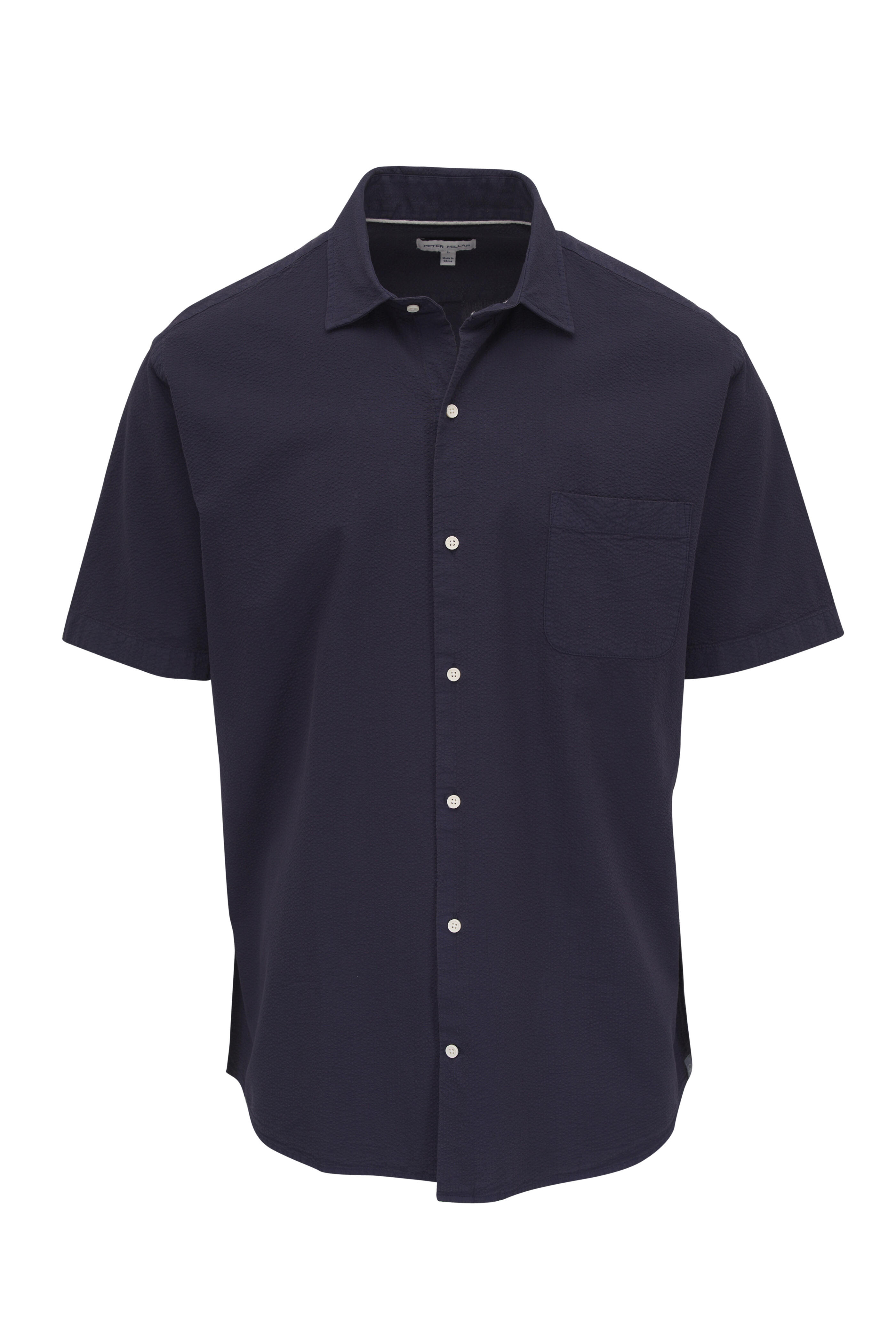 Peter Millar - Seaward Navy Seersucker Short Sleeve Button Down