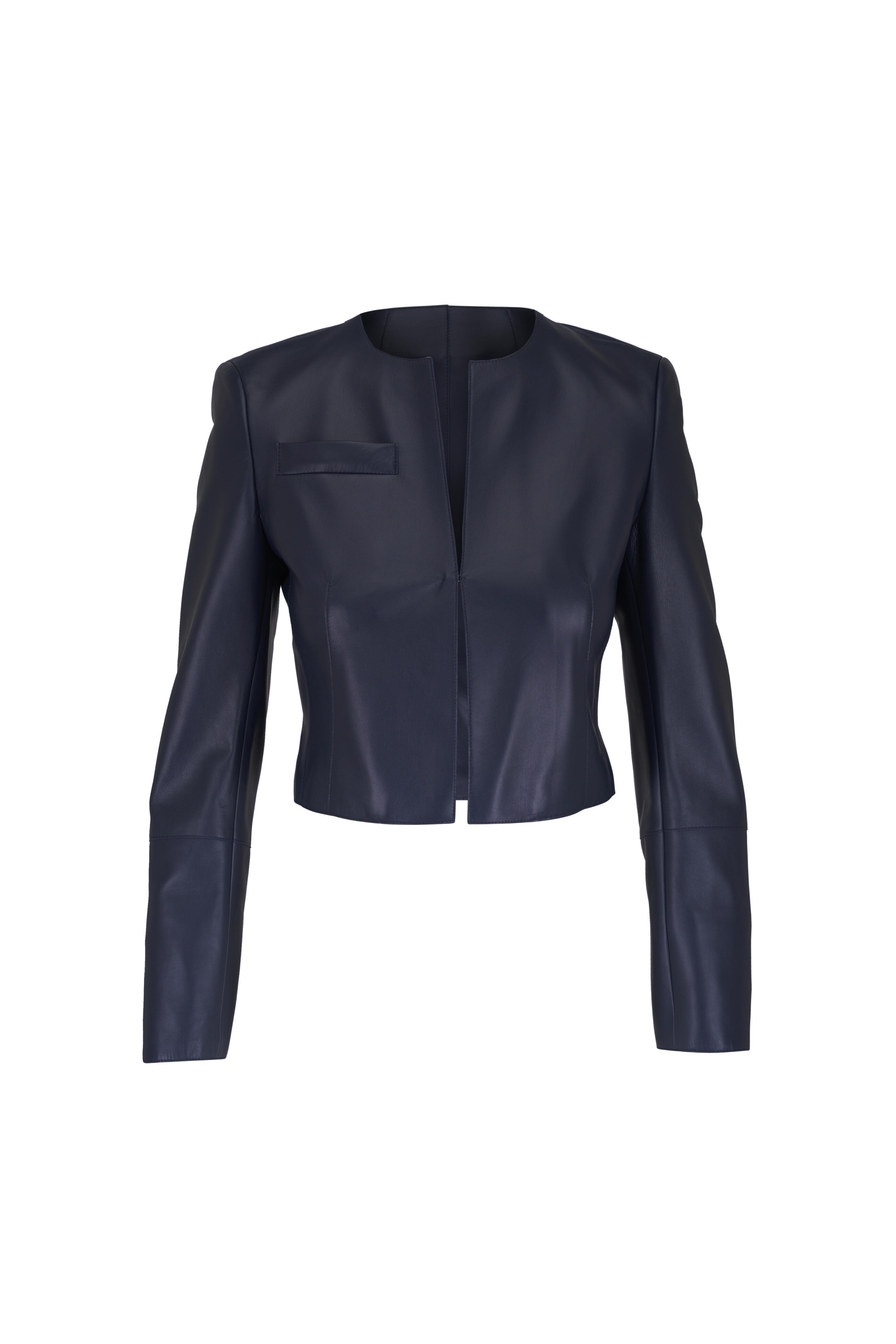 Akris - Hasson Navy Blue Leather Crop Jacket