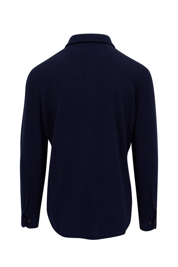 Brunello Cucinelli - Navy Wool, Cashmere & Silk Snap Front Shirt