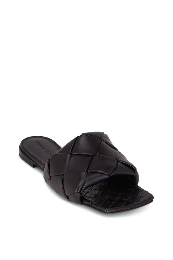 Bottega Veneta - Lido Maxi Black Woven Leather Flat Slide