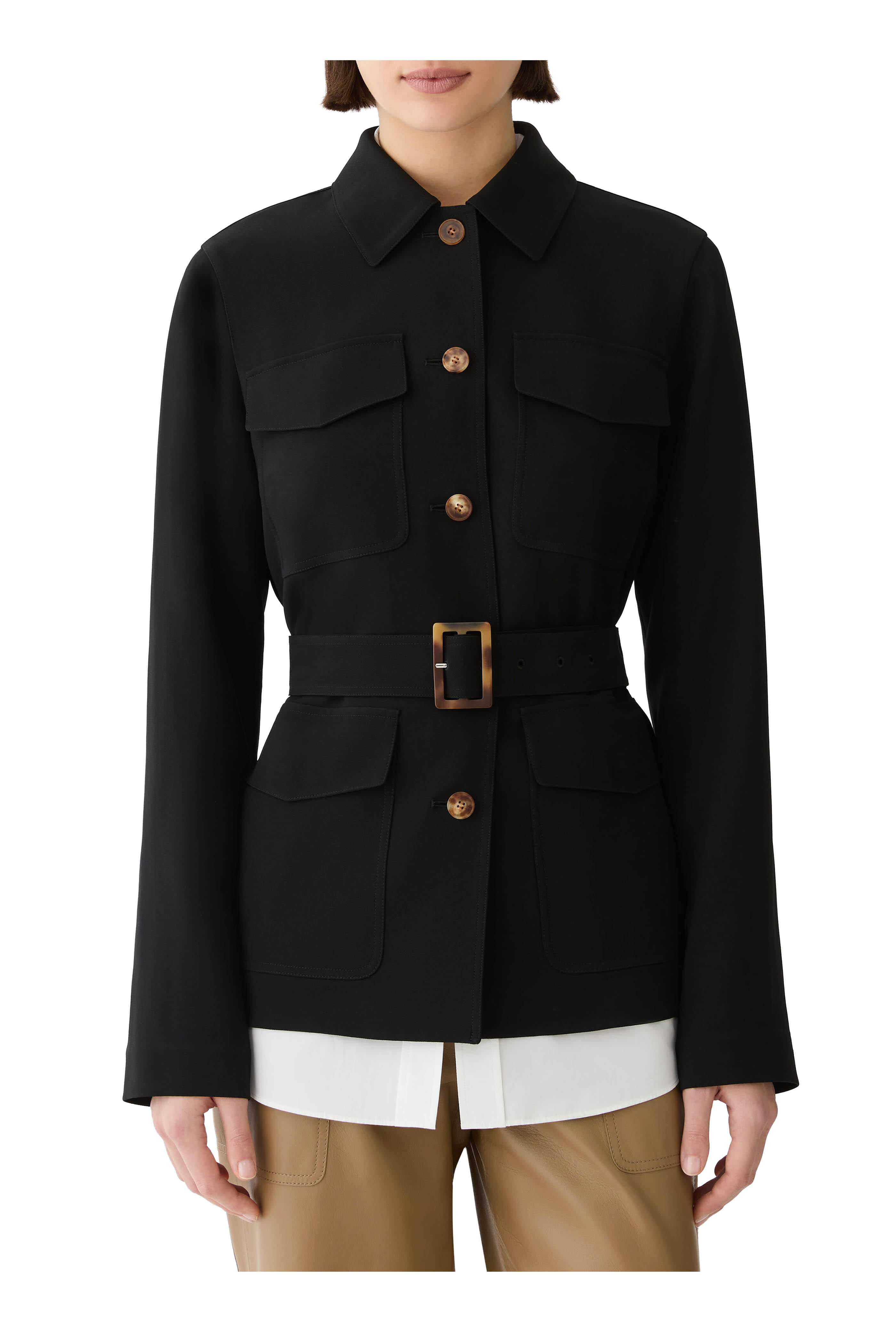 Lafayette 148 New York - Black Finesse Crepe Belted Shirt Jacket - view 2