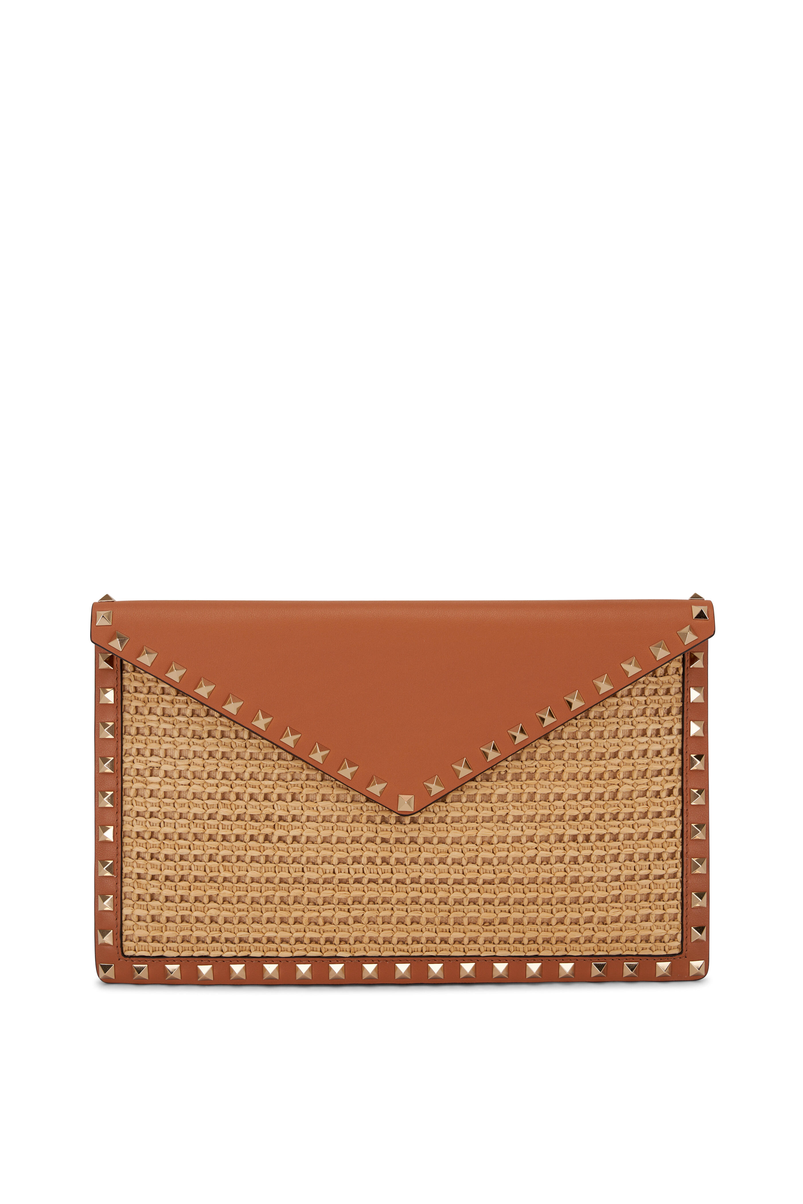 Valentino Garavani - Natural Almond Rockstud Raffia Clutch