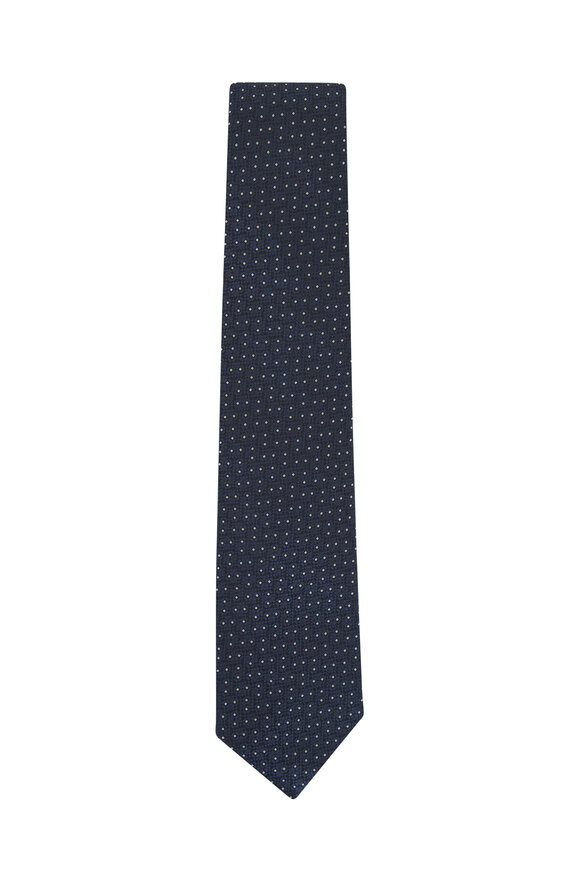 Isaia Navy Pindot Silk Necktie