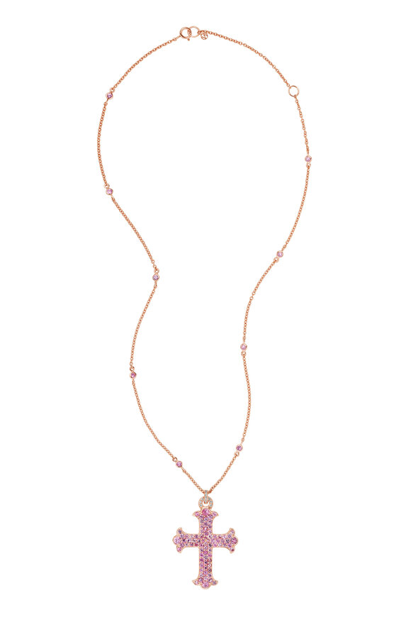 Nam Cho 18k Pink Sapphire Diamond Cross Pendant Necklace - view 1