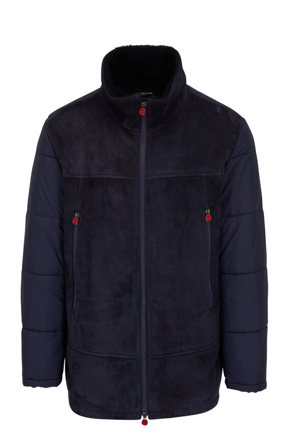 Kiton - Blue Shearling & Nylon Mixed Media Jacket