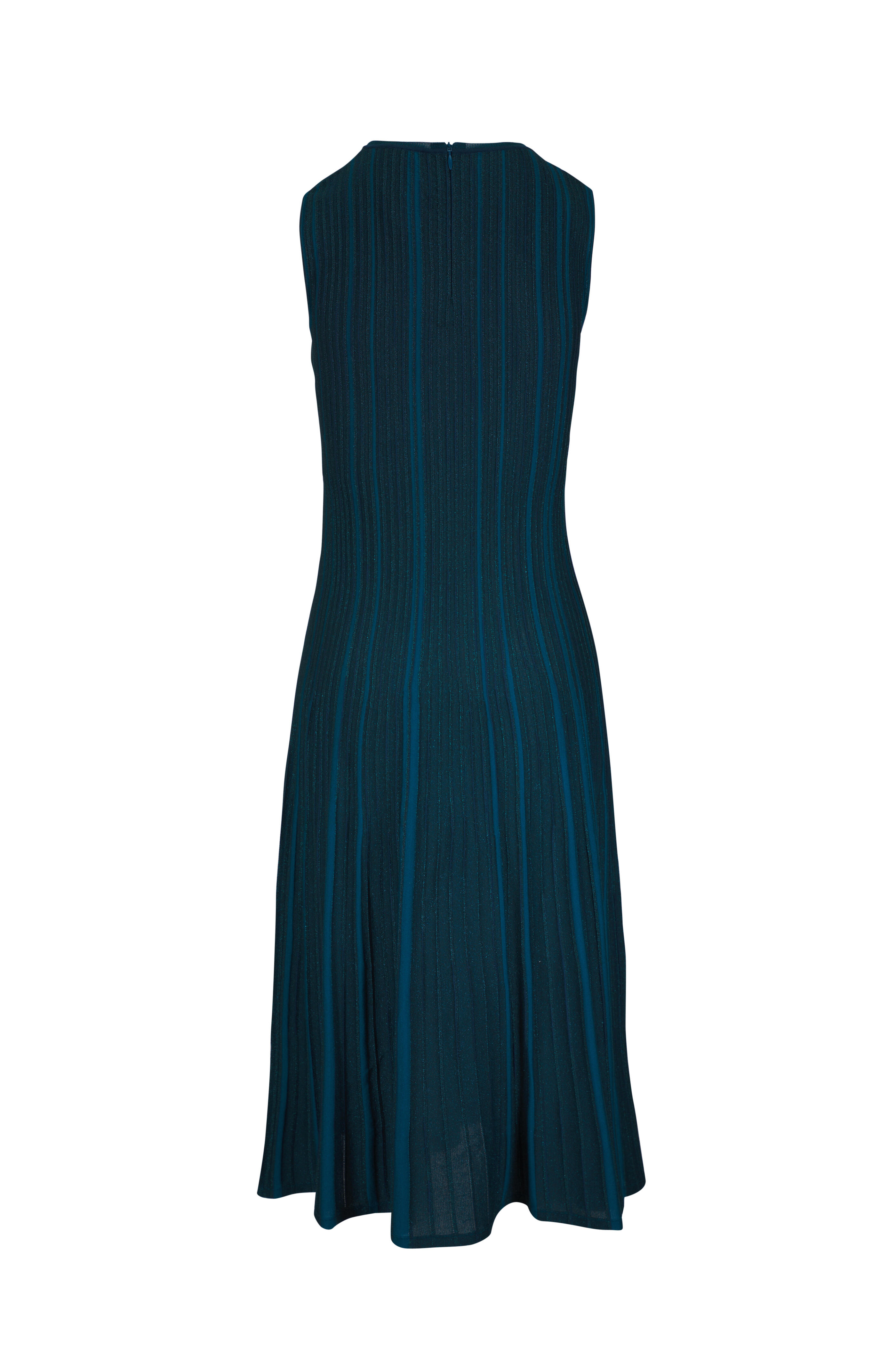 Akris - Sleeveless Knit Green Silk Sequin Ribbed Dress