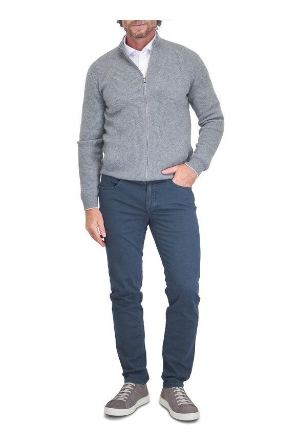 Fedeli Davis Blue Cashmere Zip-Up Hoodie - view 2