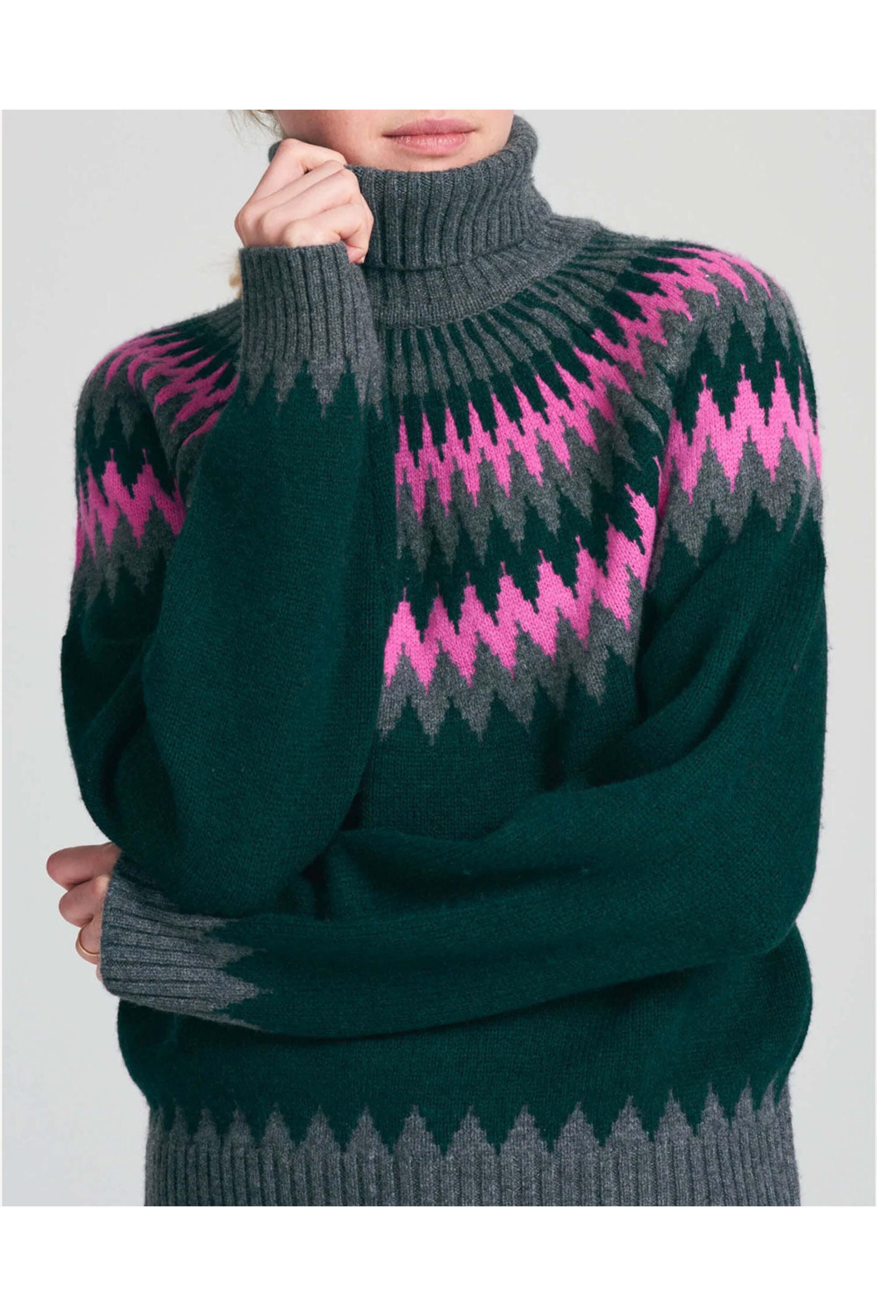 Jumper 1234 - Shadow Nordic Yoke Cashmere Roll Collar