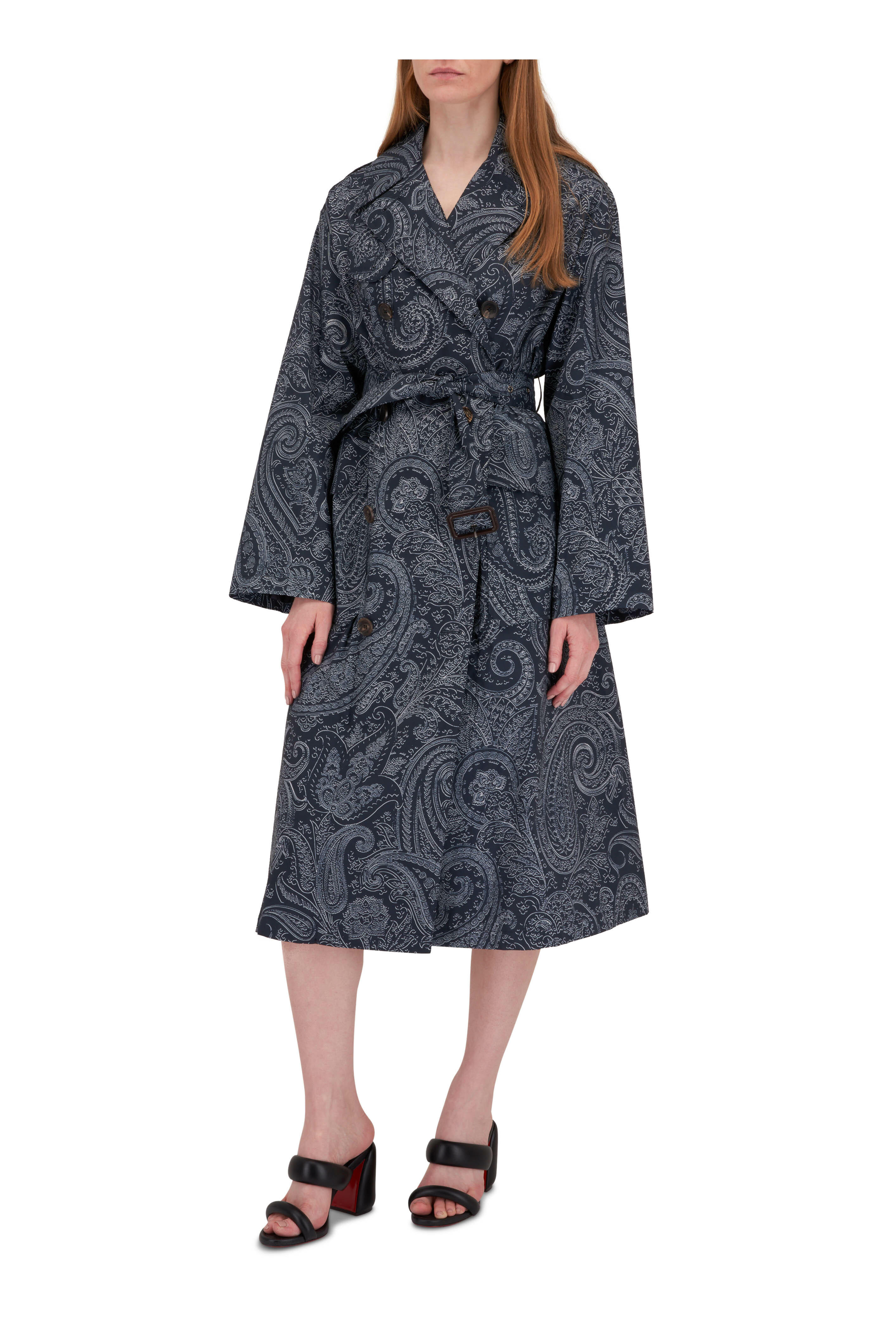 Etro - Paisley Navy Belted Trench Coat | Mitchell Stores