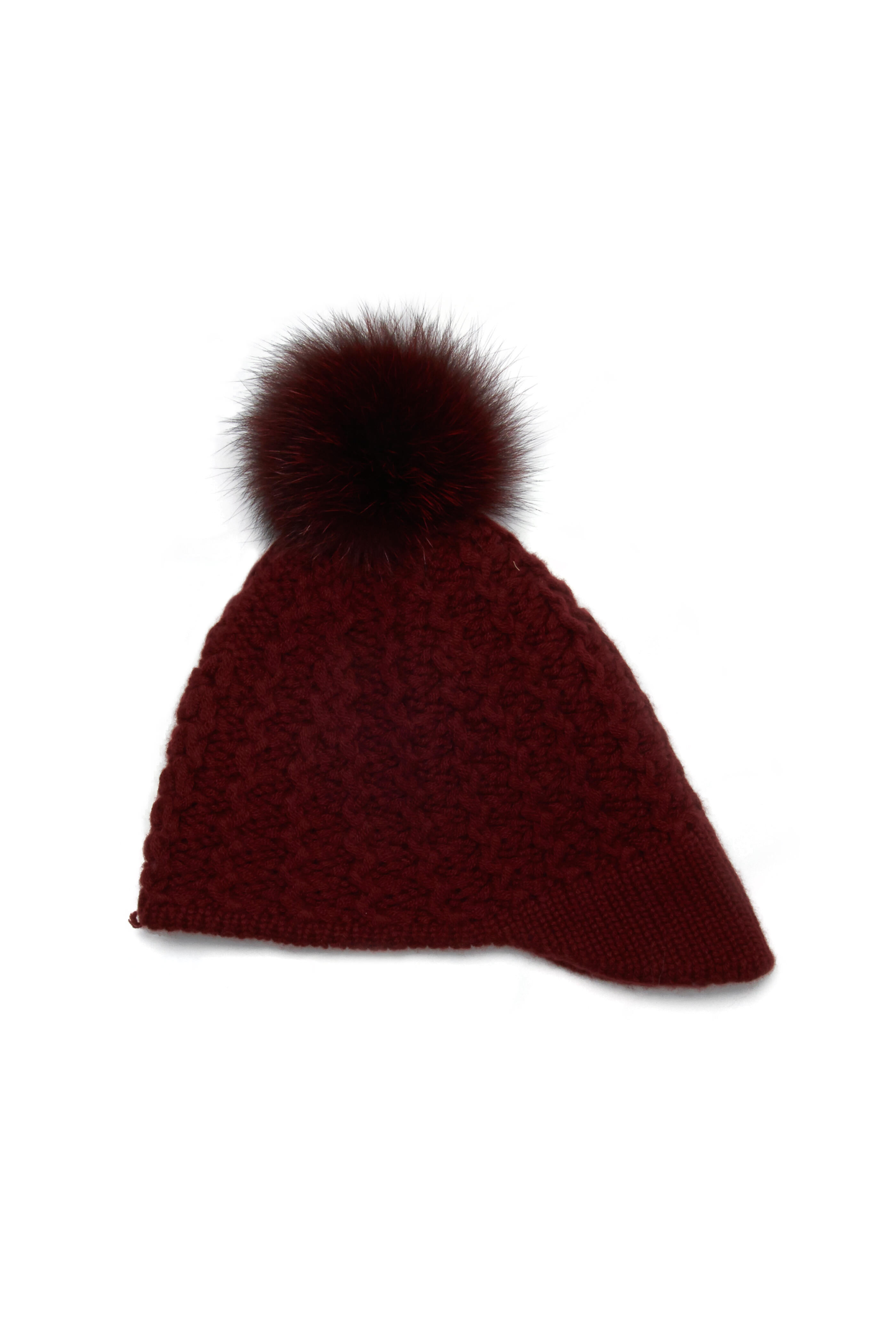 Loro Piana - Red Cashmere Fox Pompom Hat | Mitchell Stores display picture 1