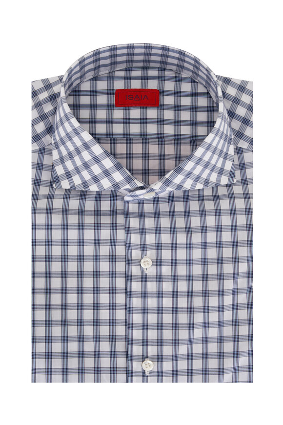 Isaia - Navy Blue Grid Check Dress Shirt | Mitchell Stores