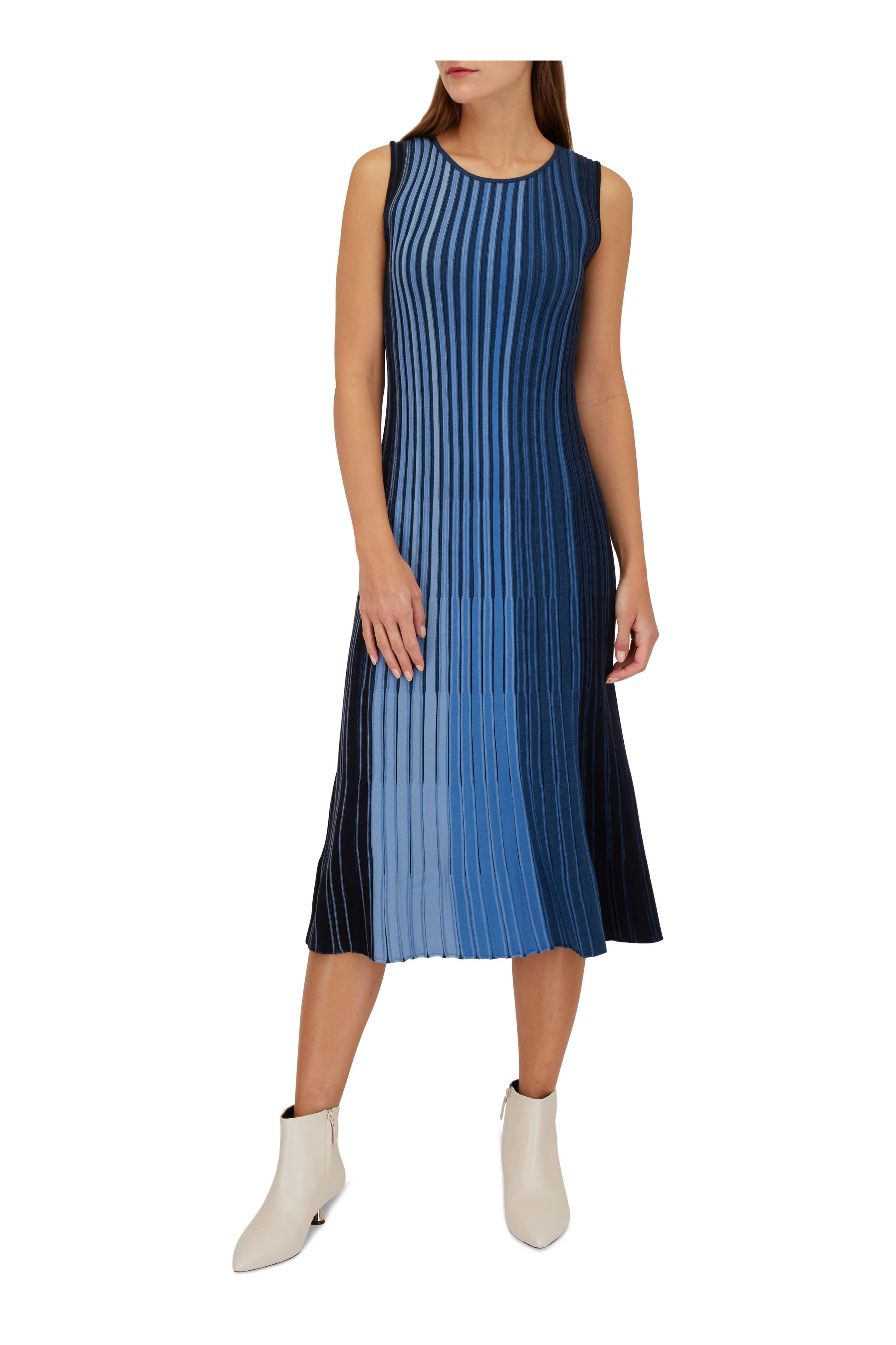 Akris Punto - Blue Striped Wool Knit Dress | Mitchell Stores