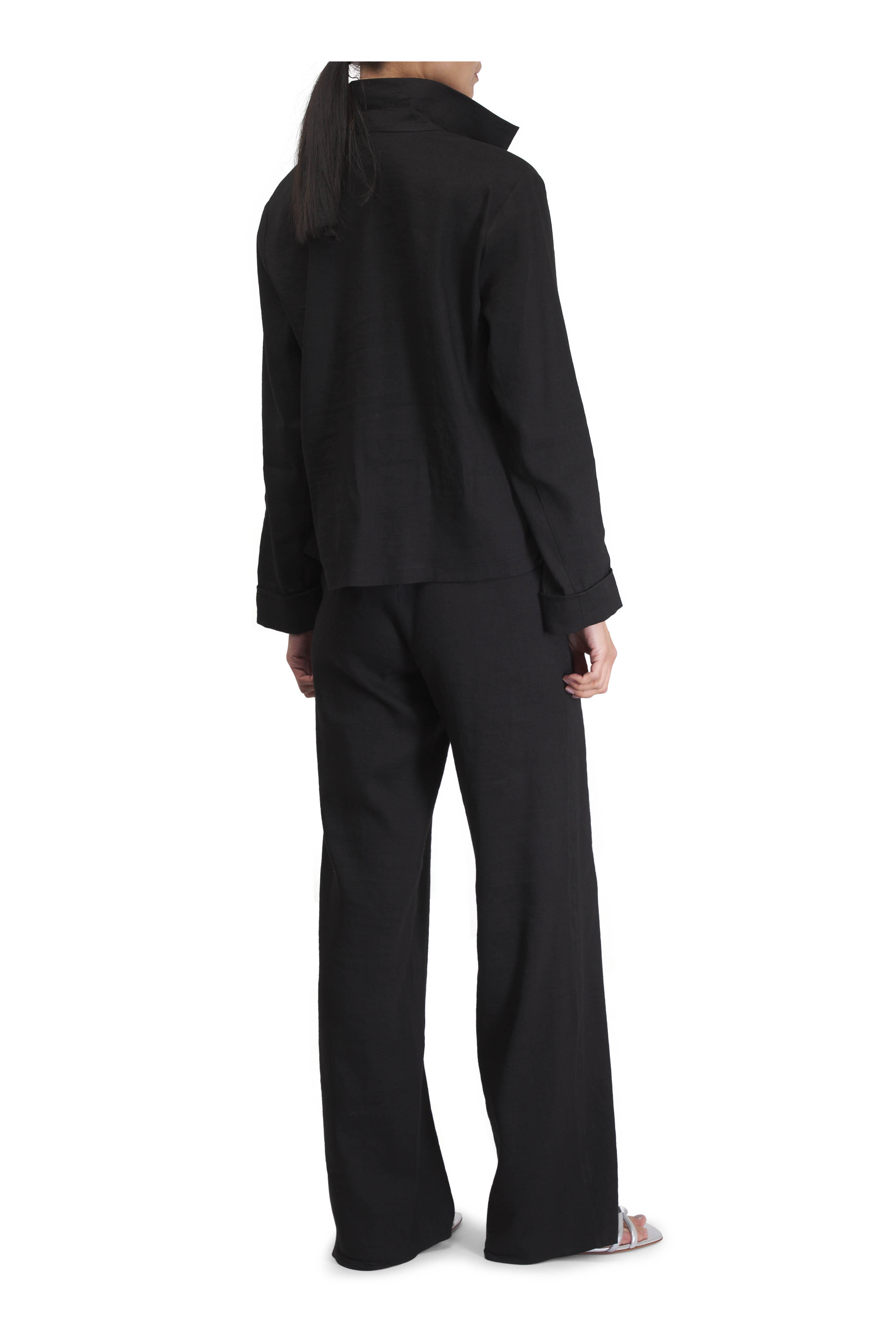 Peter Cohen - Cate Black Stretch Linen V-Neck Blouse