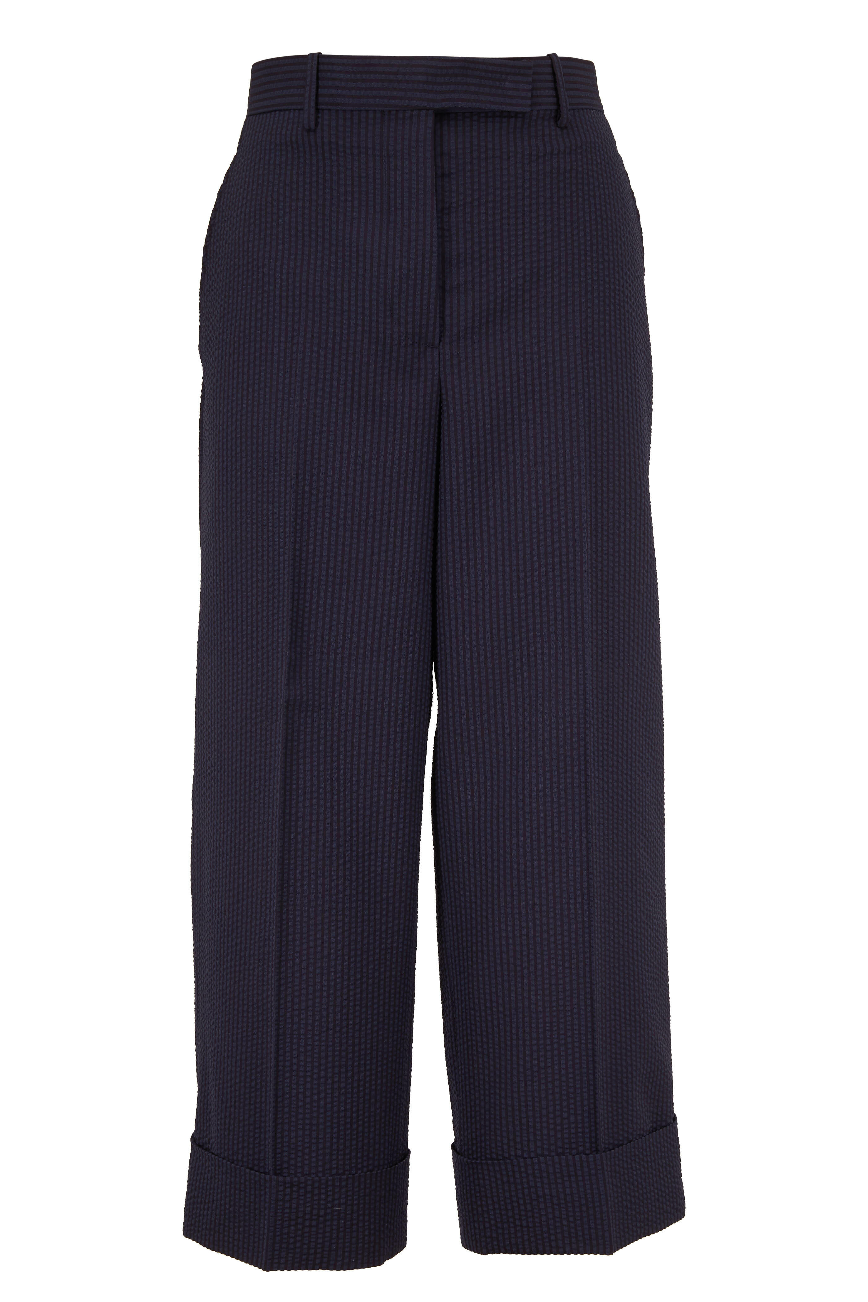 Thom Browne - Navy Wool Seersucker Finish Sack Trouser