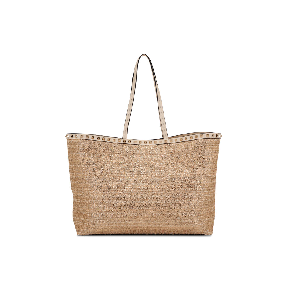Valentino Garavani - Rockstud Boucle Raffia Shopping Bag