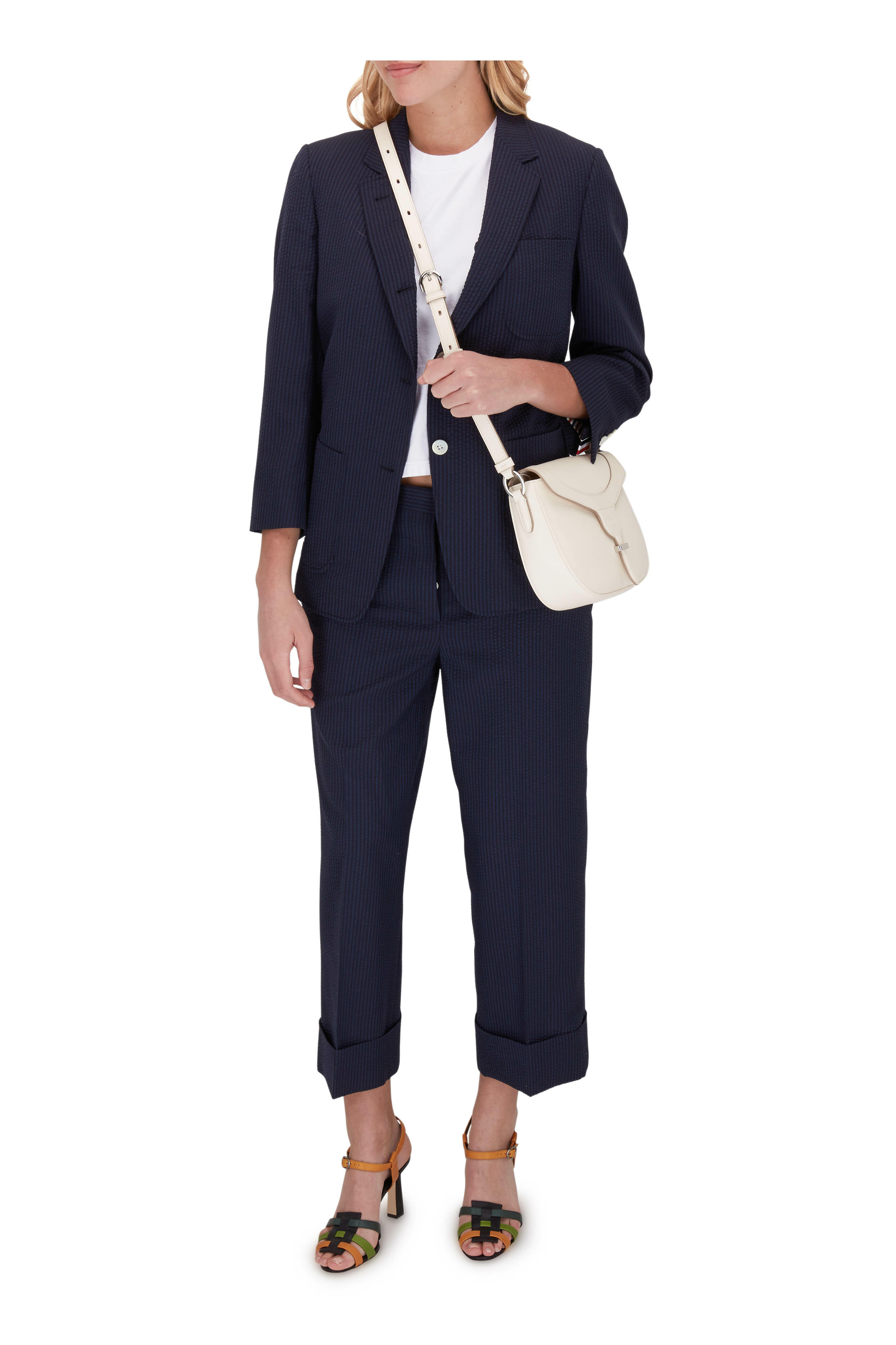 Thom Browne - Navy Wool Seersucker Finish Sack Trouser