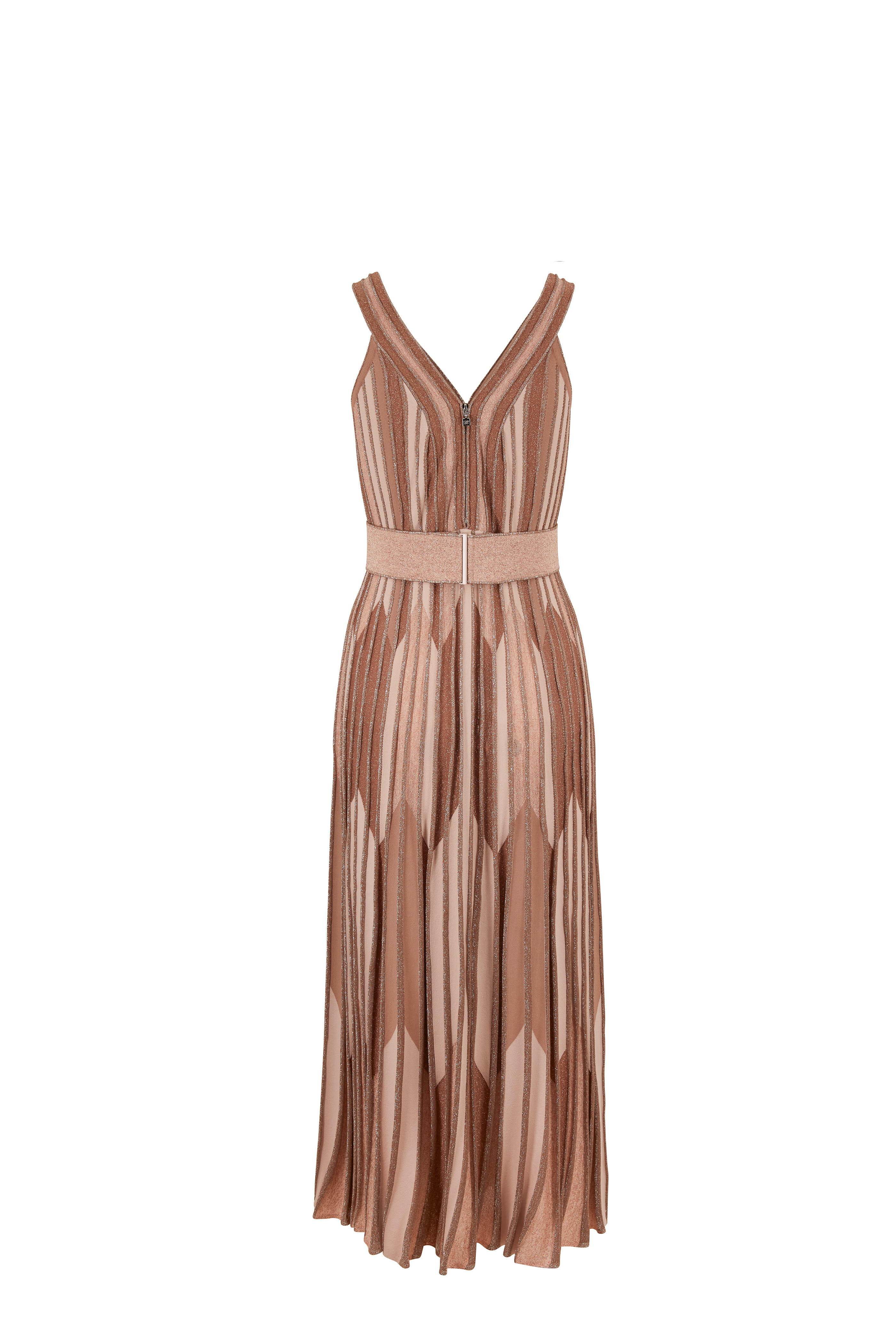 D.Exterior - Taupe Metallic Chevron Jacquard Maxi Dress