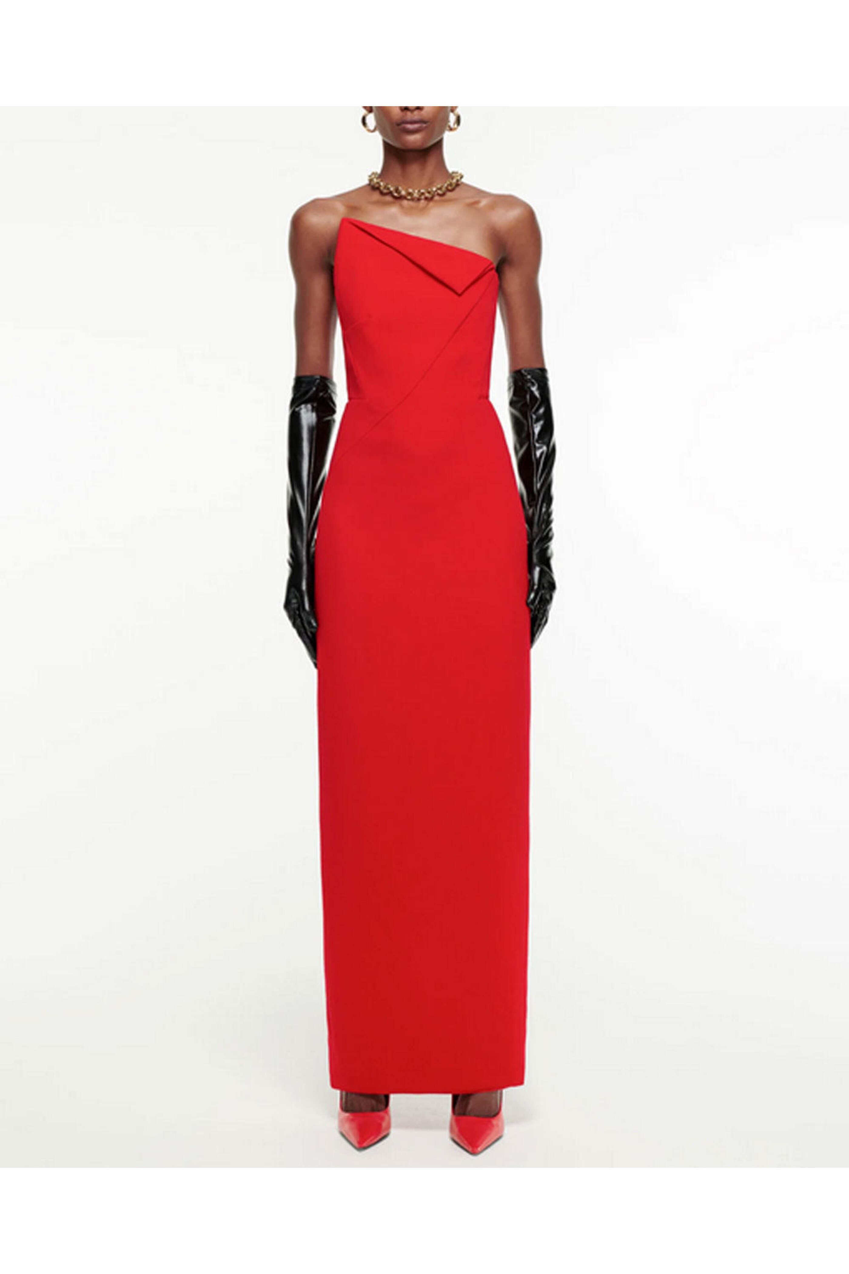 Roland Mouret - Red Wool Crepe Strapless Asymmetrical Origami Gown