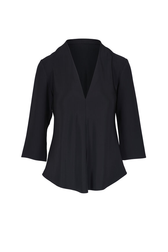 Peter Cohen Sleeve Tucks Black 4-Ply Silk Blouse