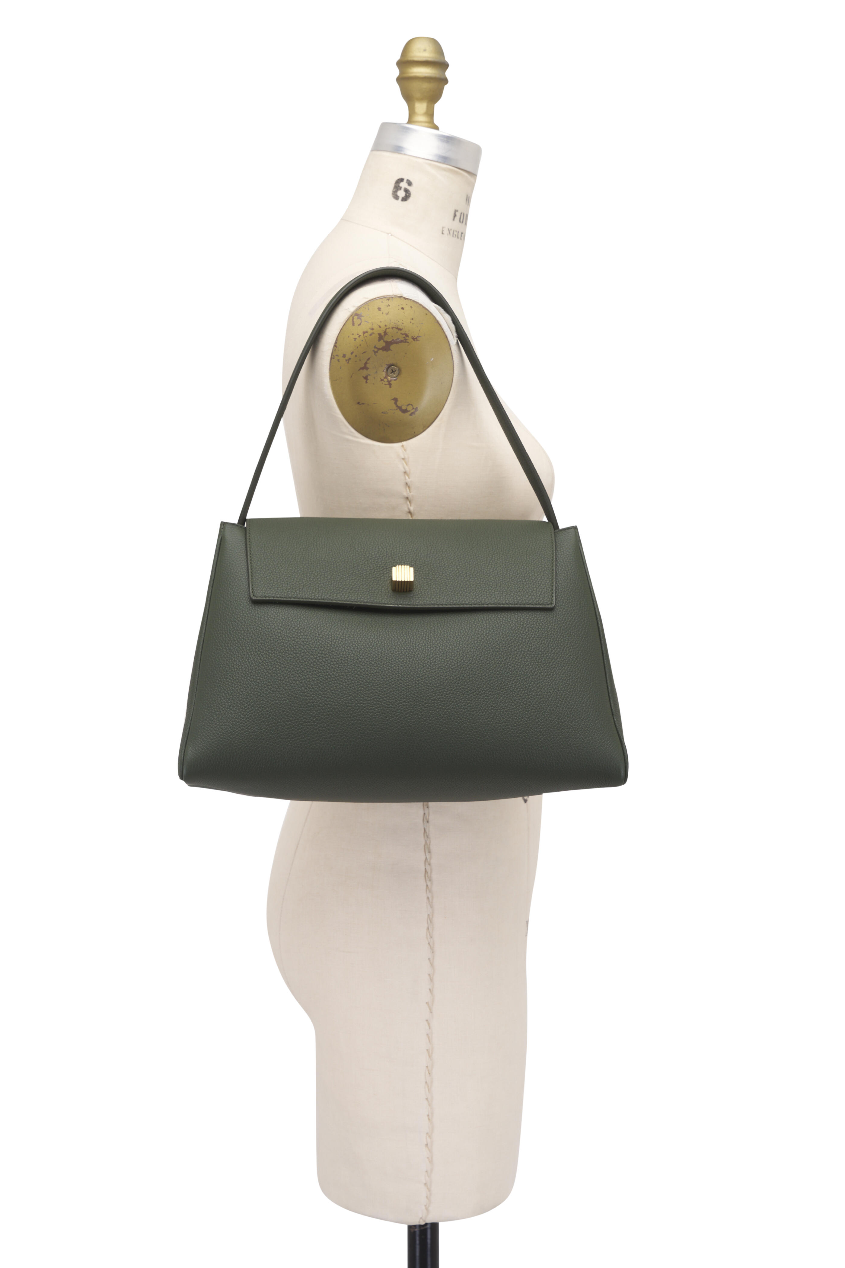 Khaite - Audrey Bottle Green Pebbled Leather Top Handle Bag