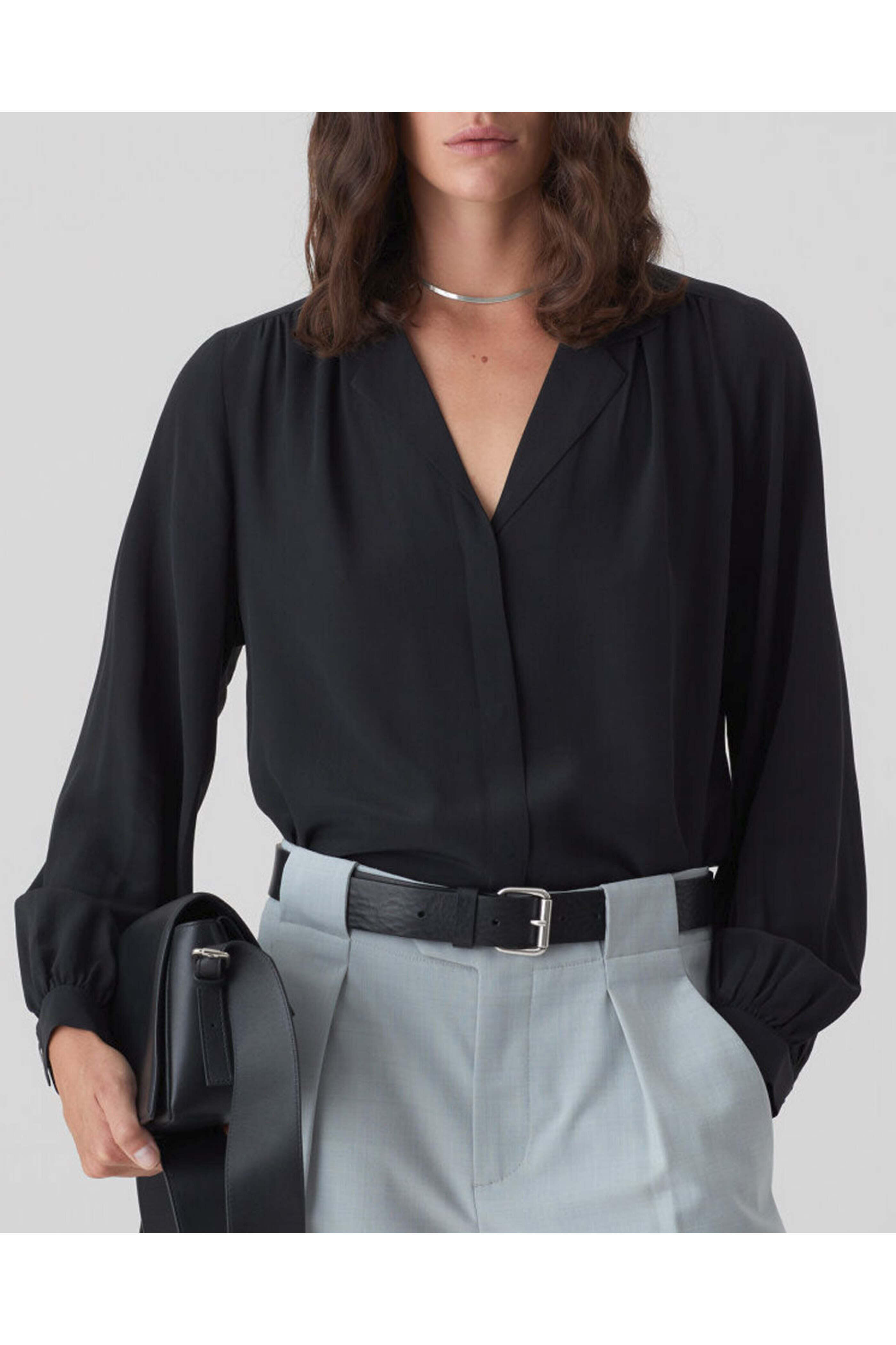 Closed - Black V Neck Silk Blouse | Mitchell Stores