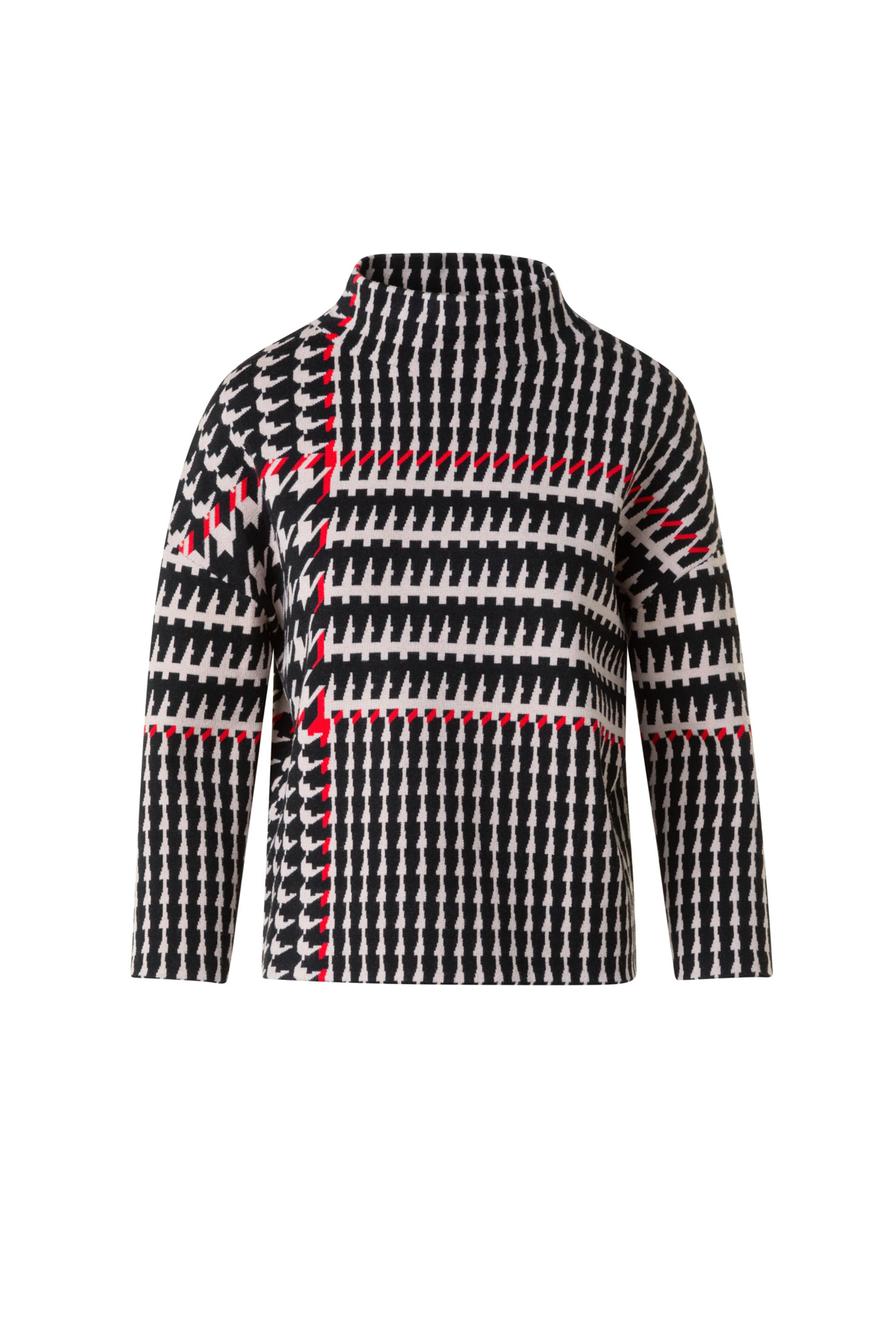 Akris Punto - Black, Cream & Vermilion Jacquard Knit Sweater