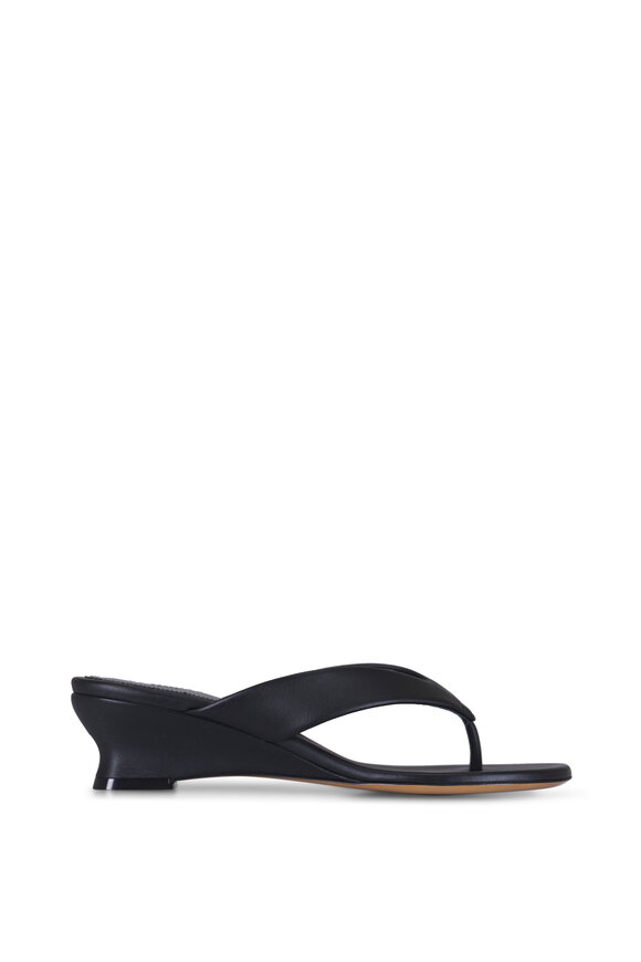 Le Monde Béryl Micro Black Leather Wedge Thong Sandal, 40mm - view 3