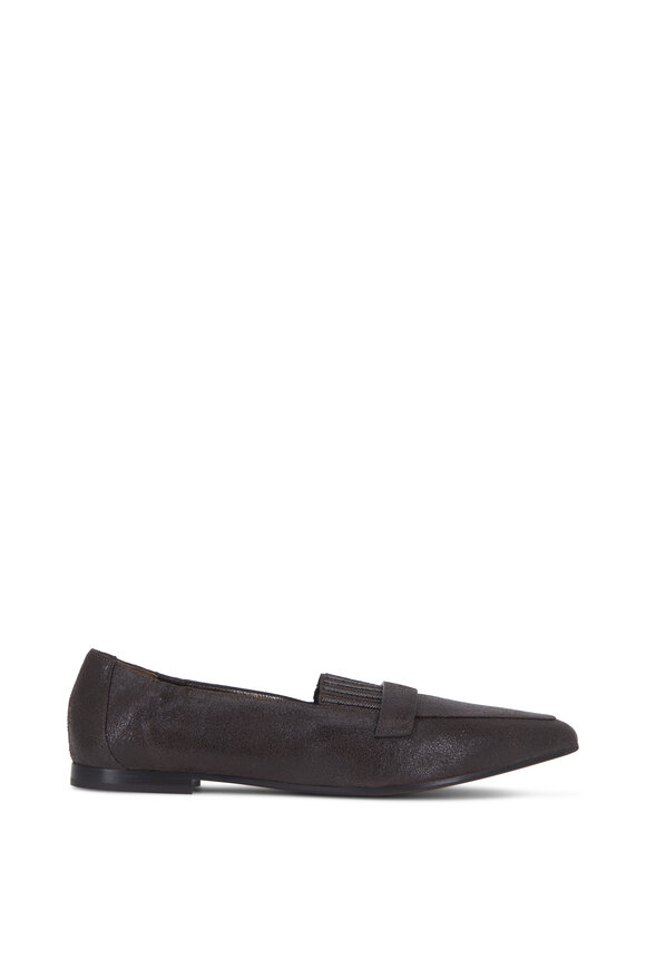 Brunello Cucinelli - Exclusively Ours! Graphite Leather Monili Flat