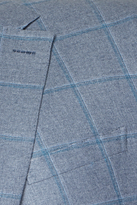 Brioni Multi Blue Plaid Silk & Cashmere Sportcoat - view 5