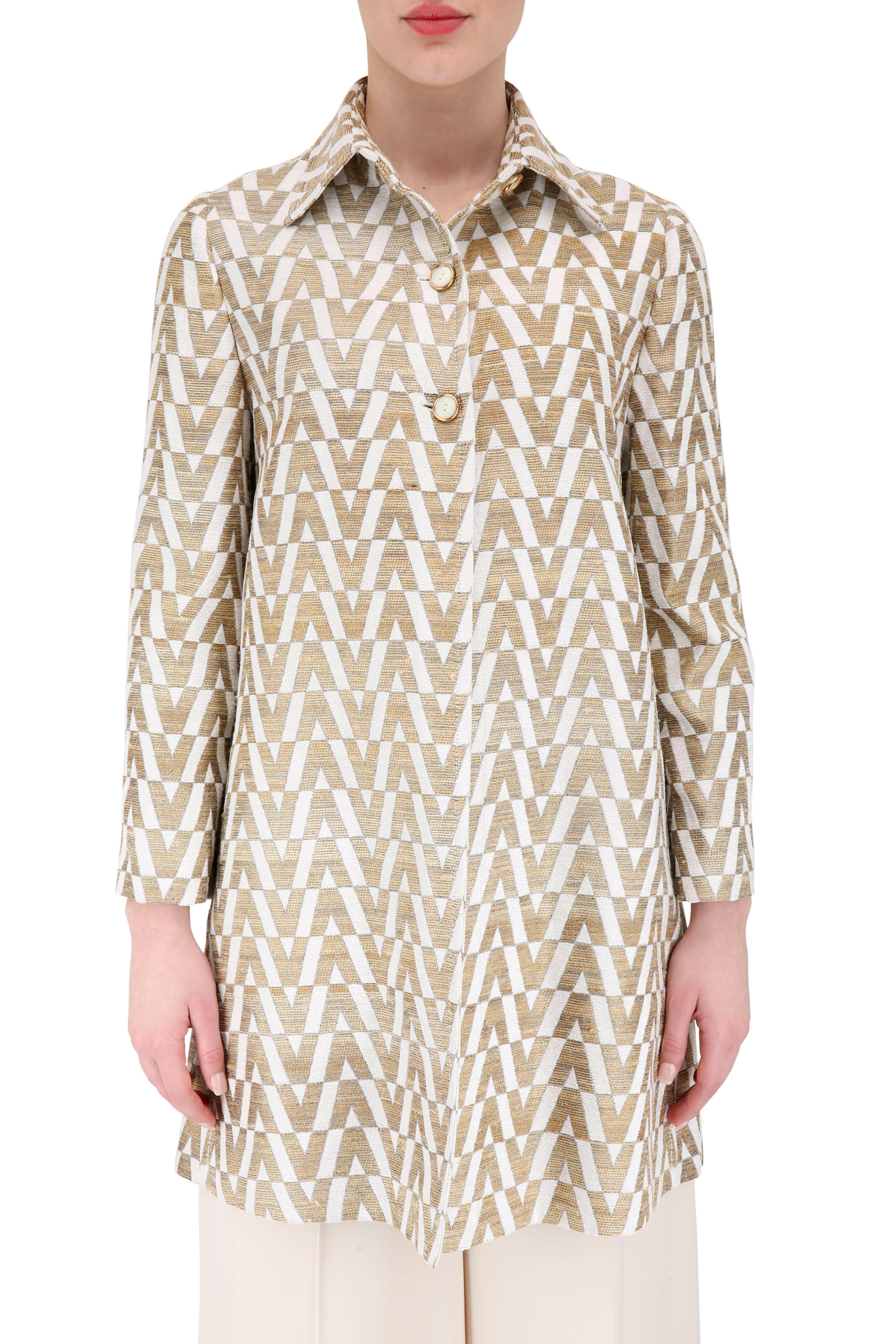 Valentino - Tussah Ivory & Gold V Brocade Coat