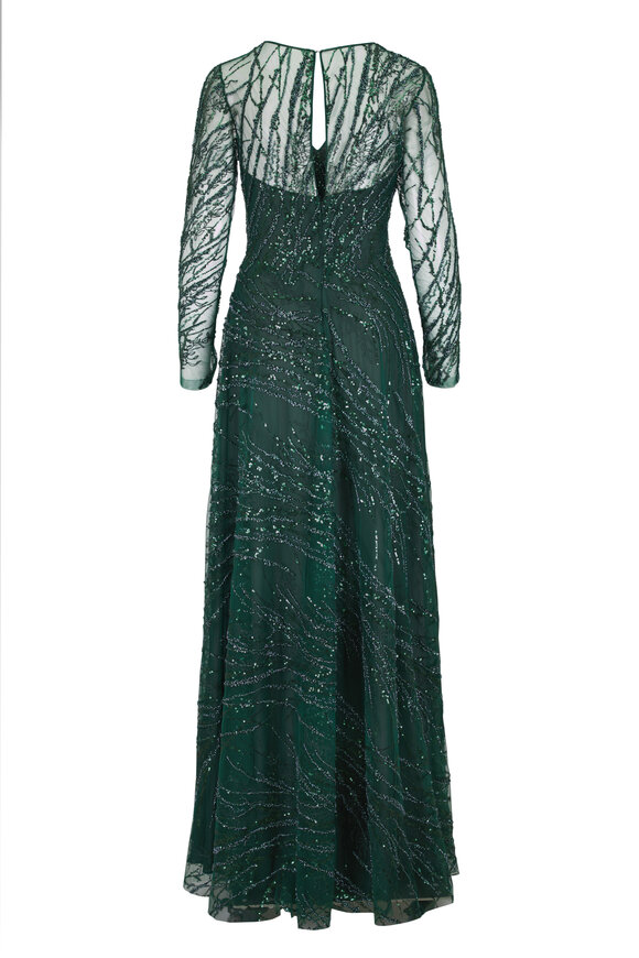 Naeem Khan Green Long Sleeve Beaded Gown - view 2