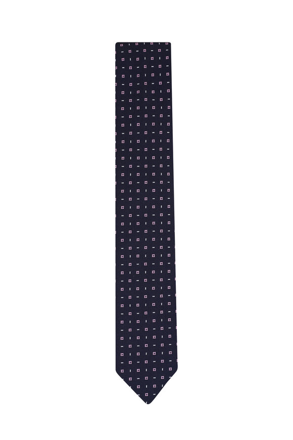 Zegna Navy Geometric Silk Necktie - view 1