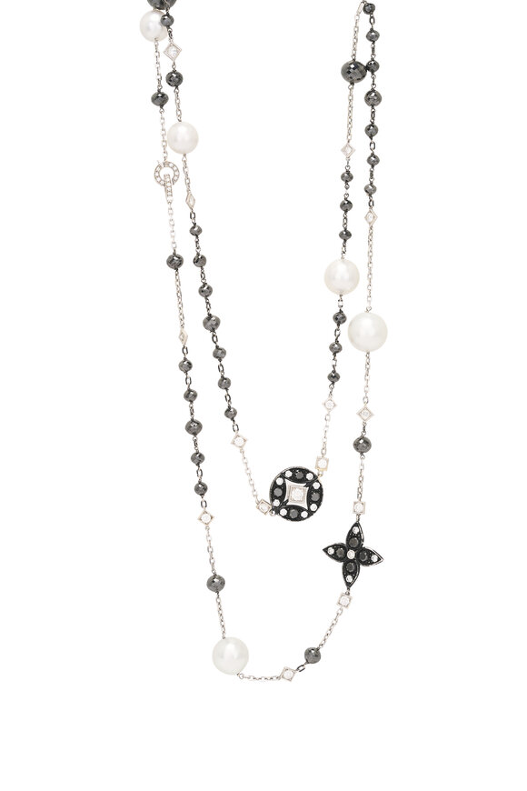 Mariani 18k White Gold Black Diamond & Pearl Necklace