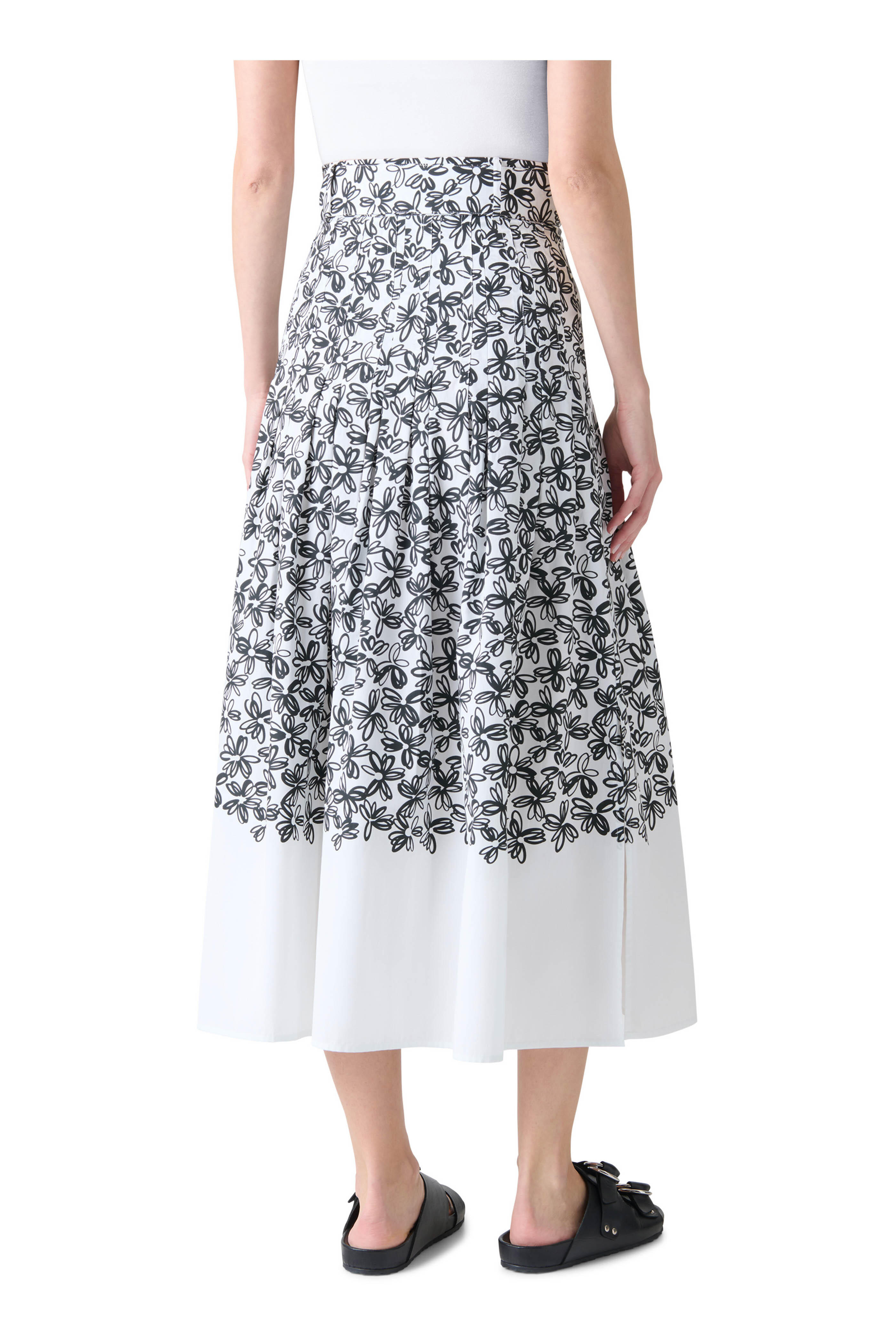 Akris Punto - Cream & Black Daisy Print Pleated Midi Skirt
