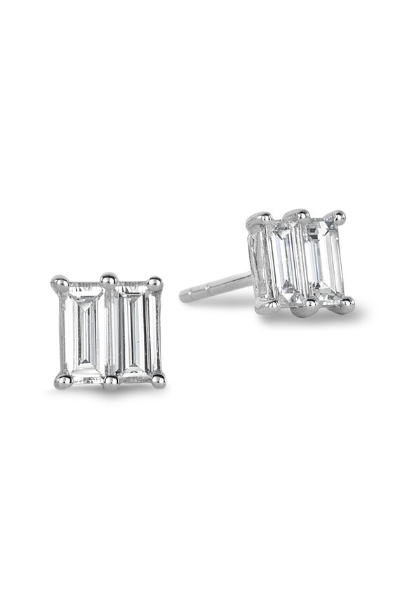 Nam Cho 18k White Gold Diamond Baguette Stud Earring - view 2