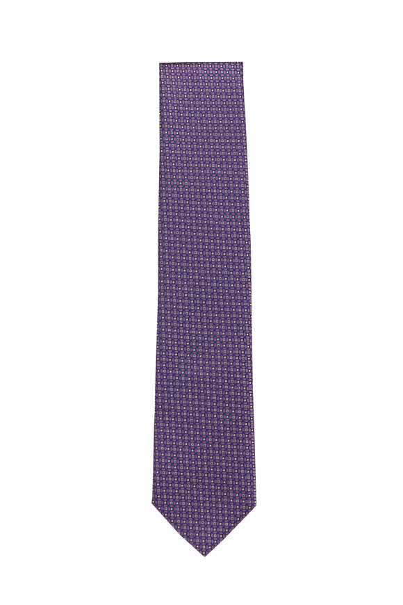 Geoff Nicholson Purple Mini Geometric Silk Necktie - view 1